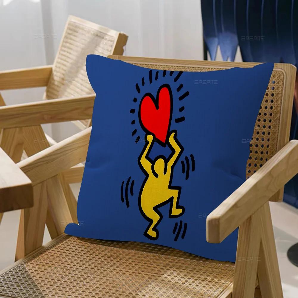 Keith-Haring-Works-Kleurrijke-Print Kussensloop Toon Cadeau Kussenhoes Slaapkamer Huis Bank Stoel Zitdecoratie Kussenhoes 30x30cm