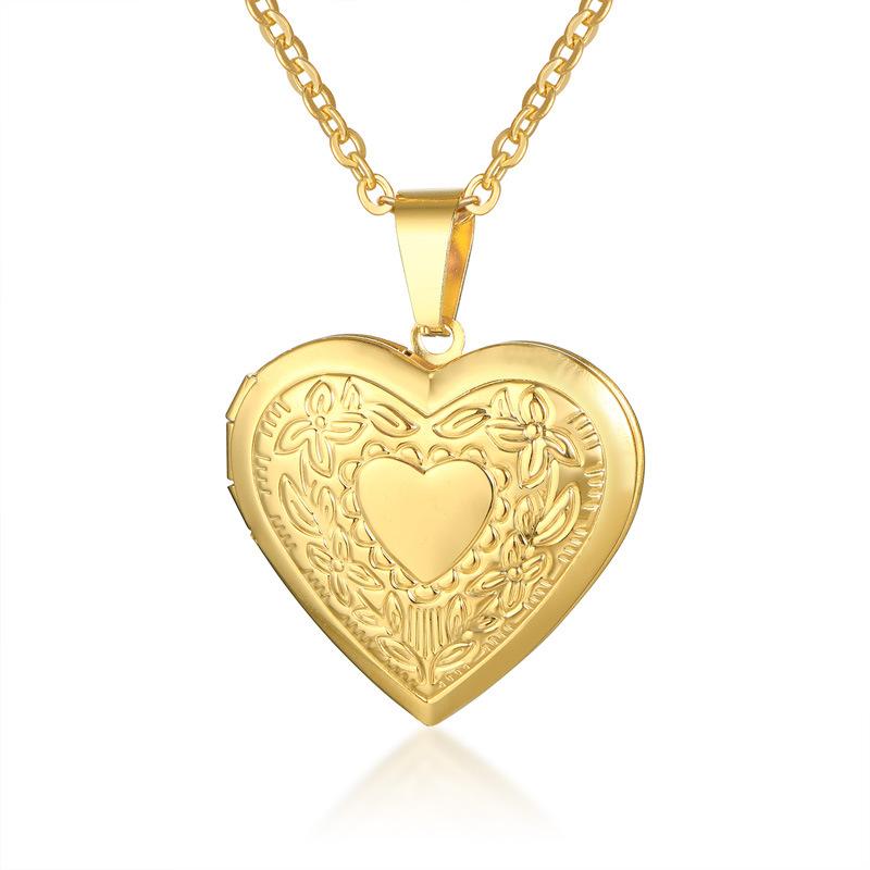 

Heart Locket Pendants Necklaces for Women Gold Color Photo Frame Valentine Lovers Necklace 45/66cm Gift Jewelry 60cm