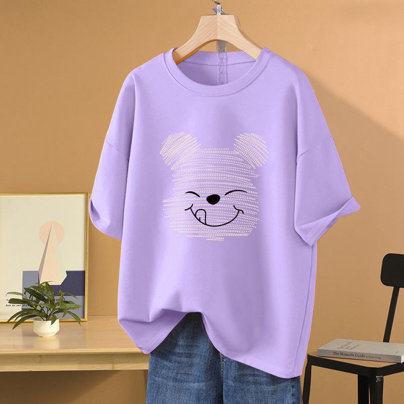 Pure Cotton Design Short-sleeved T-shirt for Women In Summer New Large Size Loose Retro Bear Half-sleeved Top