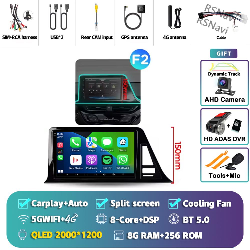 Android 14 Carplay Auto For Toyota C-HR 2016 - 2020 Car Radio Player Multimedia DVD stereo 360 Camera Navigation Video AI Voice