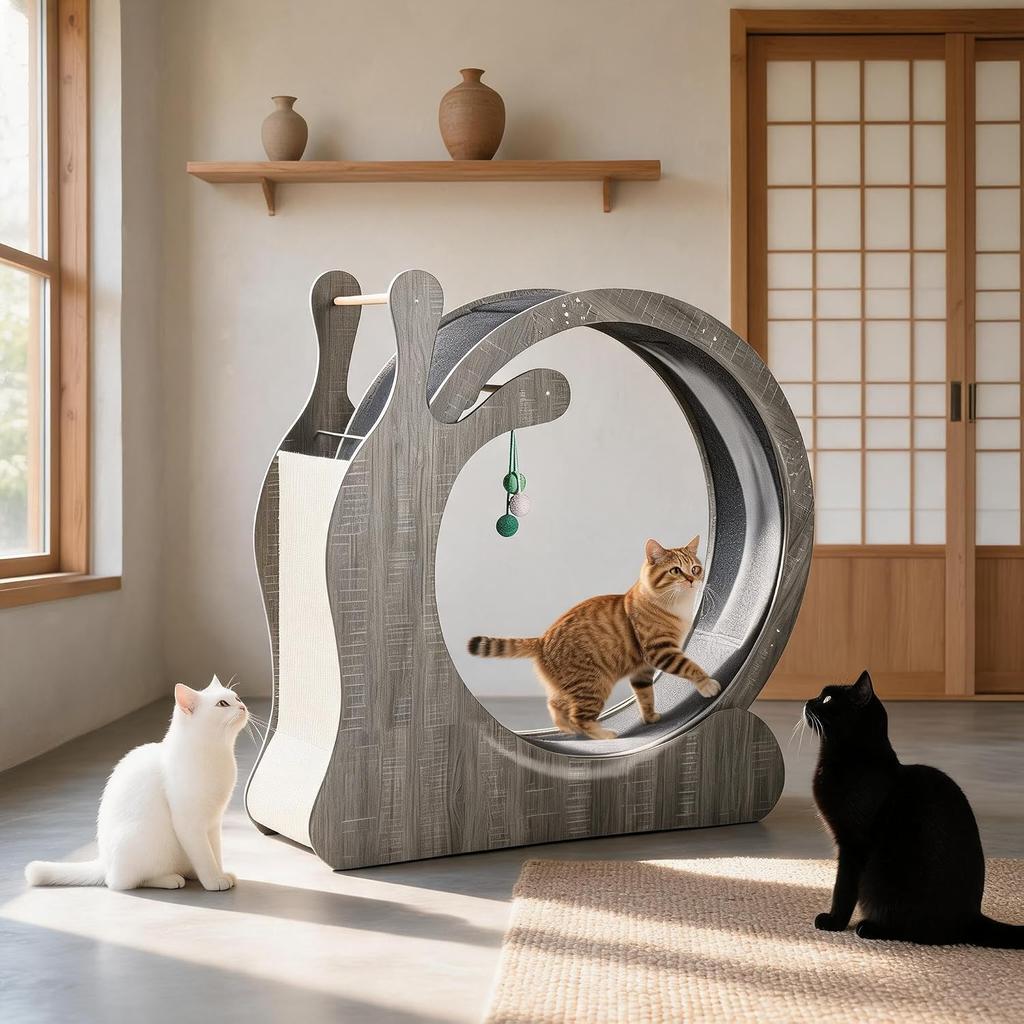 Garvee 3 en 1 Roue d'Exercice pour Chat en Bois Massif Grande Taille Fournitures pour Animaux Anti-Pincement Pied Rouleau de Fitness Structure d'Escalade pour Chat Jouet pour Chien