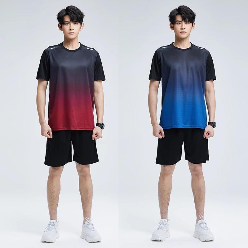 Herren Schnelltrocknendes Eisseiden Sportset: Atmungsaktives, lockeres, kurzärmeliges Lauf-/Fitness-Outfit für den Sommer.