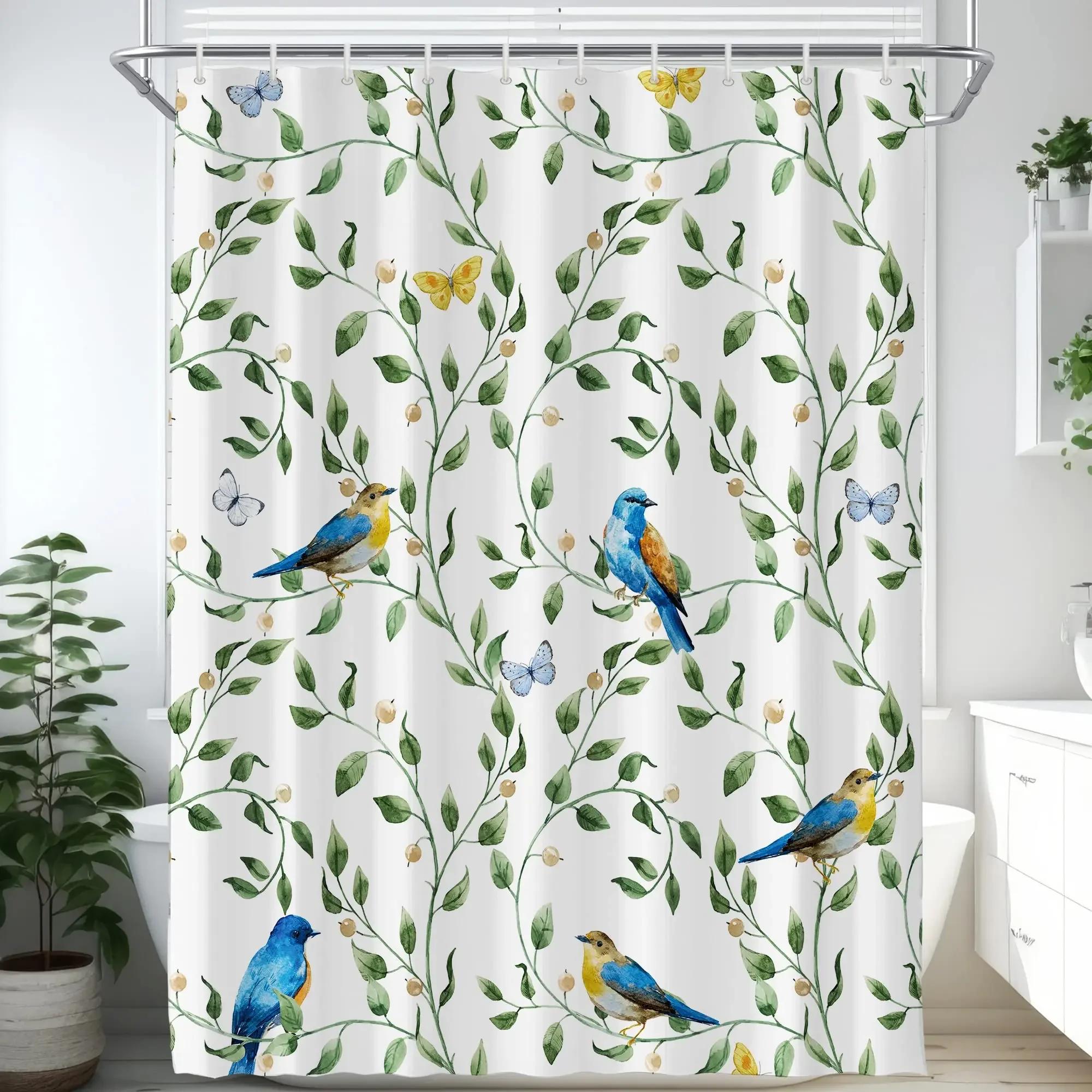

Elegant Floral Shower Curtain Set, Waterproof Fabric with Vibrant Blossoms for Romantic Bathroom Decor, Adds Garden Feel W90XH180cm