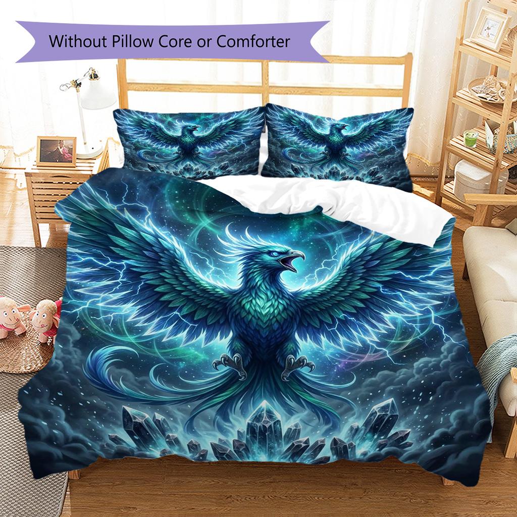 Phoenix Pattern Bedding Quilt Set Quilt Cover Pillowcase Home Decoration Birthday Gift (1 * Duvet Cover + 2 * Pillowcase, Without Core)