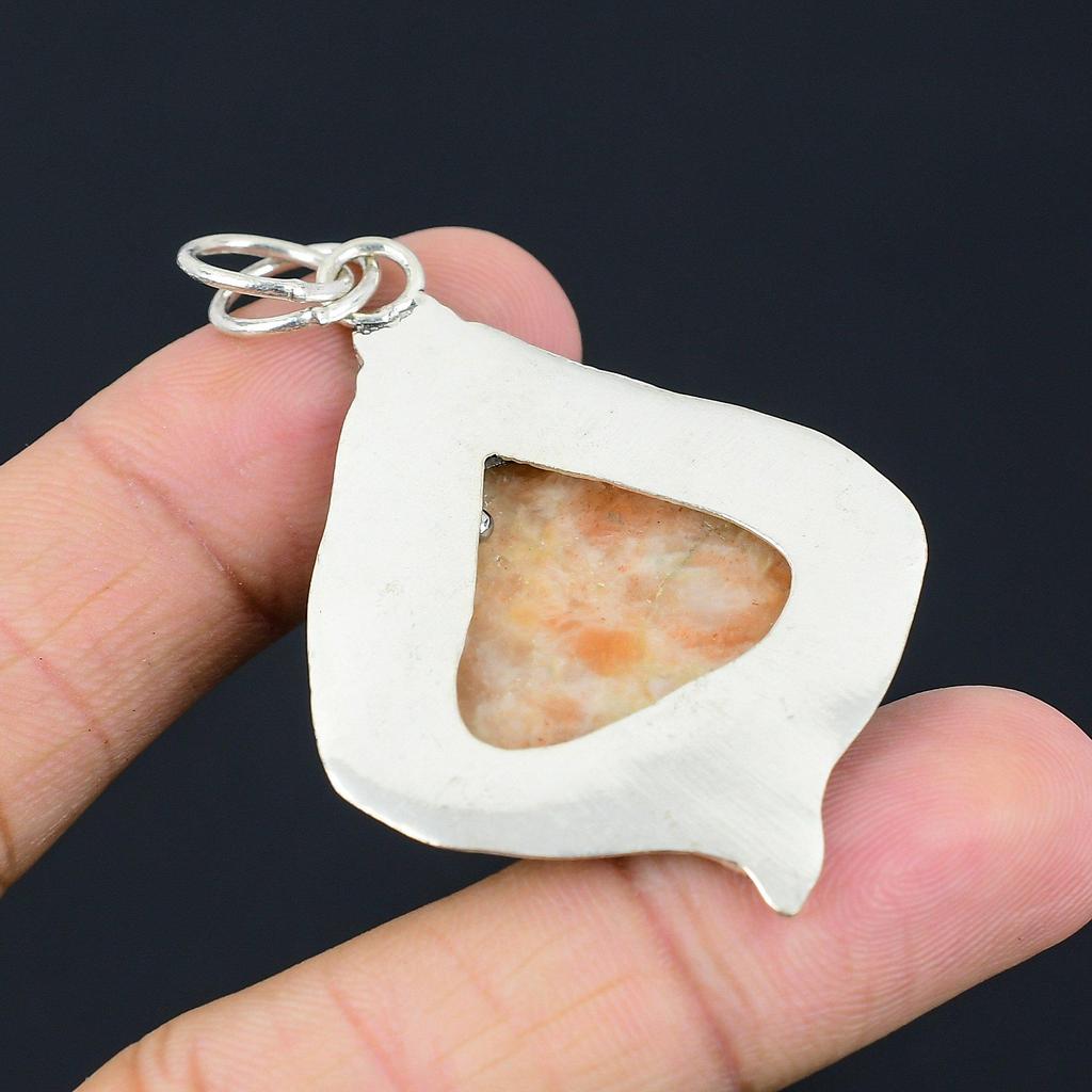 Wedding Gift For Her 925 Silver Natural Sunstone Gemstone Pendant Flower