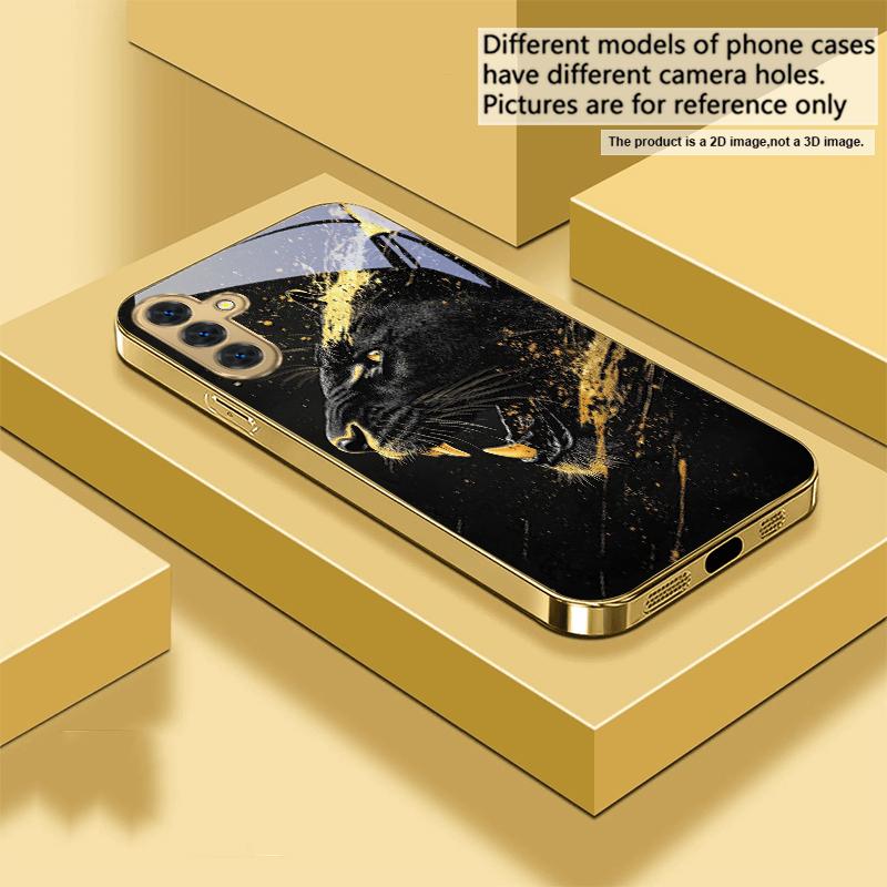 Der ruhige schwarze Panther Für Samsung Galaxy S20 FE S21 S22 S23 Plus S24 Ultra 25Ultra S21+ S9+ S22Plus Goldene Glas-Handyhülle