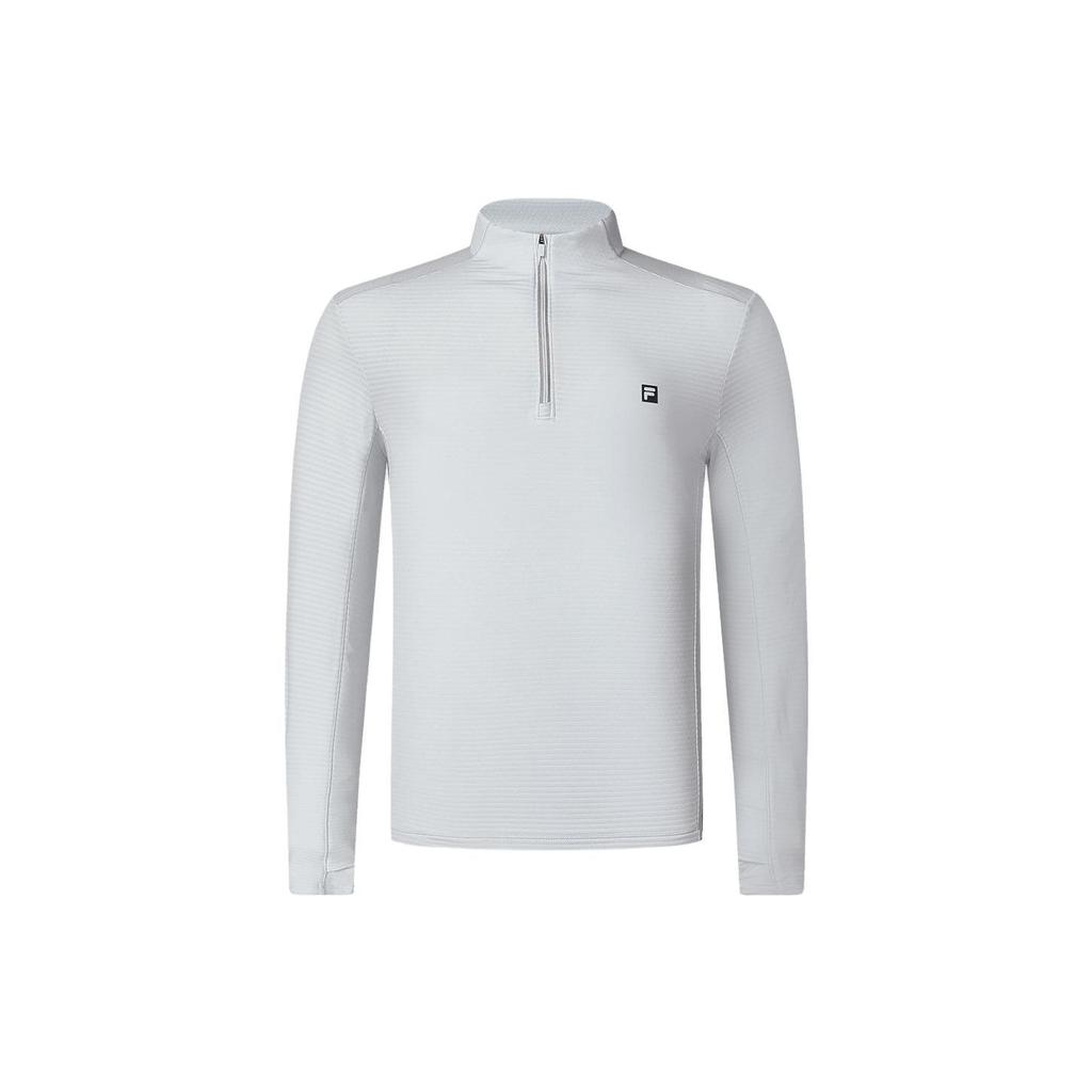 FILA Solid Color Stand Collar Fitness Slim Fit Knitted Long Sleeve T-Shirt Men Tops Light-Blue A11M411202FLB