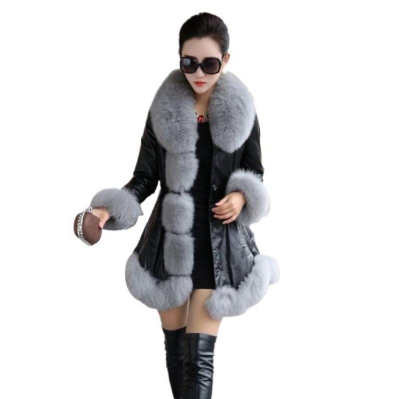 Autumn and winter new leather and fur women's medium and long imitation mink coat pu imitation fur coat large size