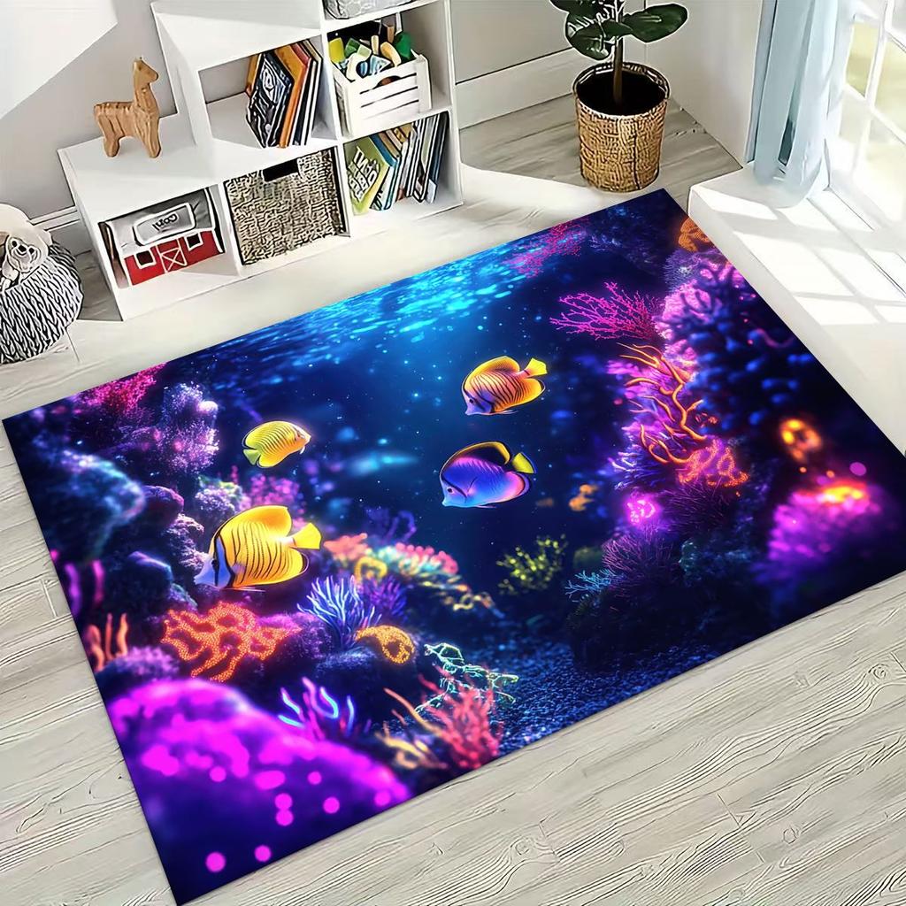 2026 New Underwater World Sea Dolphin Turtle Coral Rug for Bedroom Living Room Sofa Home Doormat Decor,Kids Non-slip Floor Mat