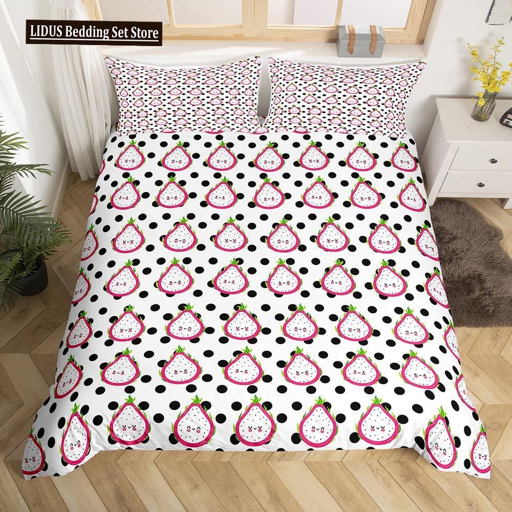 

Комплект пододеяльника с фруктами Свежий персик Яблоко Мультяшный Милый Кавайный Узор Полиэстер Пододеяльник Королевский Размер Для Детей Подростков Взрослых EU single(135x200cm)