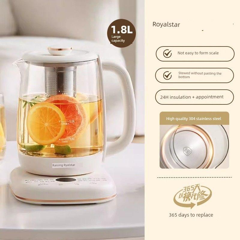 

Royalstar Health Pot Office For Home Multi-Functional Scented Tea Tea Cooker Stew Integrated Insulation Glass Kettle 1.8L M White [304 stainless steel]]