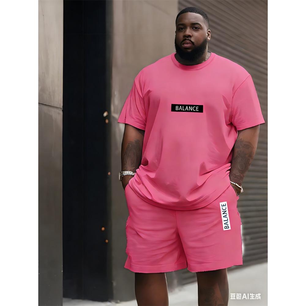 Men's Plus Size T-shirt Set Summer Short-sleeved Shorts Suit Fashion Classic Retro Print Suit Casual and Breathable Suit for Man