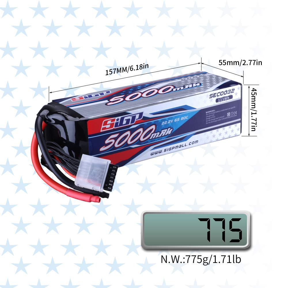 SIGP 6S 22.2V LiPo 5000mAh 80C Soft Pack for RC Helicopter Airplane FPV Drone Quadcopter Racing Hobby