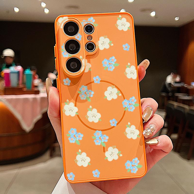 

Чехол с рисунком мультяшных цветов для Samsung Galaxy S26 Ultra S25 Edge S24 Plus S23 FE S22 A17 A54 A55 A56 A57 5G Магнитный для Magsafe Матовый чехол Samsung S26 оранжевый