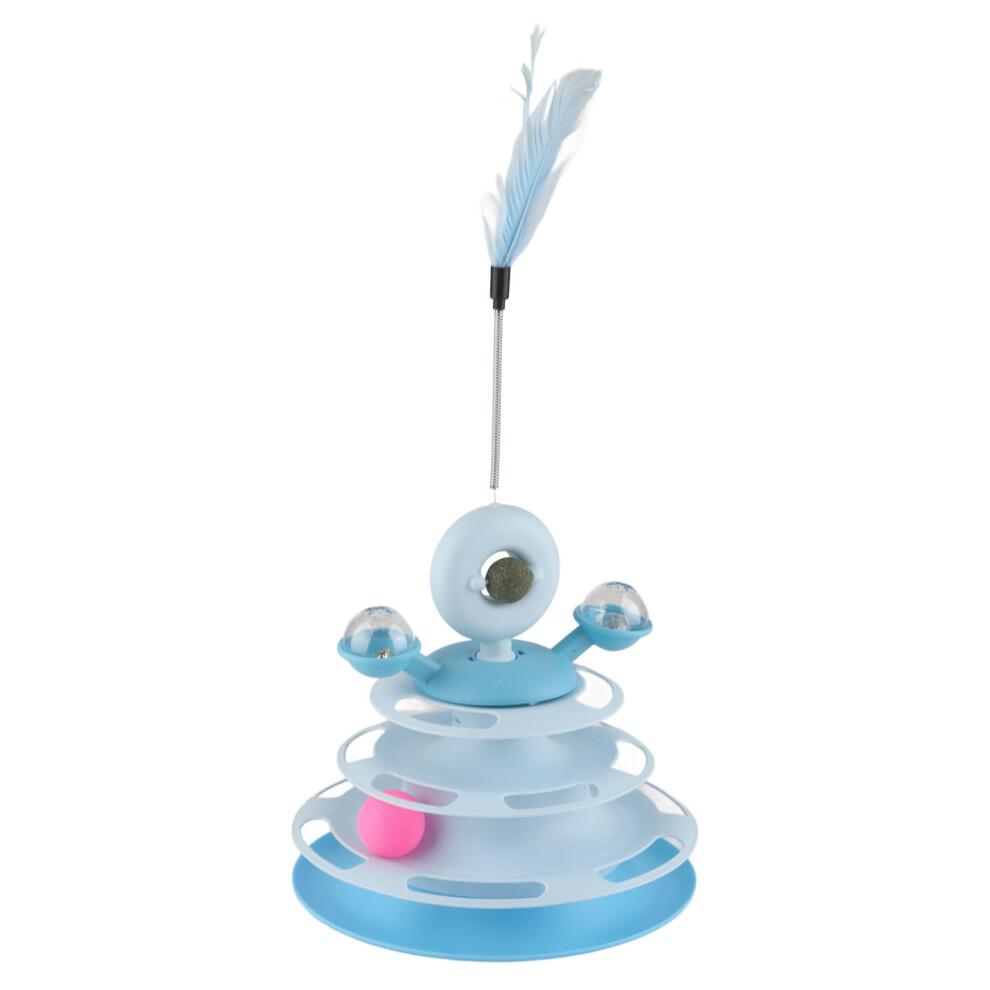 Blue 4-Layer Cat Ball Tower Toy with Feather & Catnip for Exercise