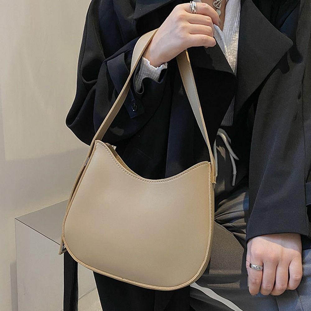 Large Capacity Half-Moon Underarm Bag Solid Color Handbags Portable Shoulder Bag  for Women