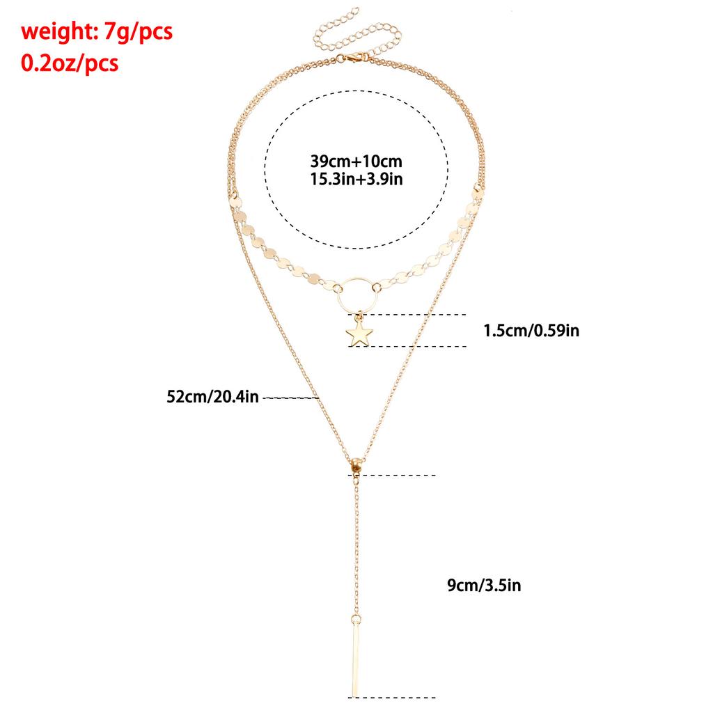Jewelry, Metal Chain Disc Fringed Necklace, Hip-Hop Multi-Layer Stacked Star Necklace Woman