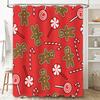 Holiday Gingerbread Candy Shower Curtain Set for Christmas Bath Decor Red Plaid Pattern Bathroom Accessories Home Improvement