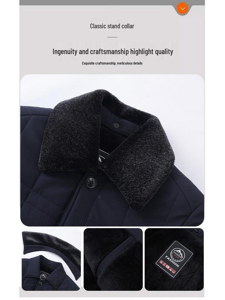 Men's Winter Velvet-Padded Woodpecker Jacket - Warm Cotton Outerwear for Middle-Aged and Elderly Dads and Grandpas