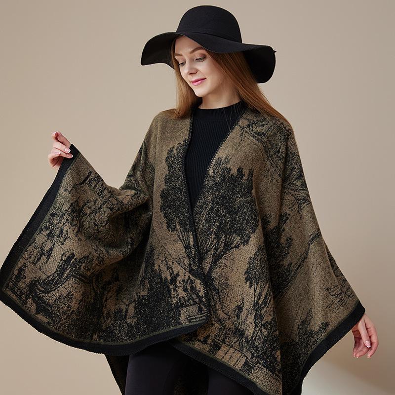 2025 Jiangnan Water Town Ethnic-Style Women’s Imitation Cashmere Cloak: Luxury High-End Thickened Shawl Outerwear