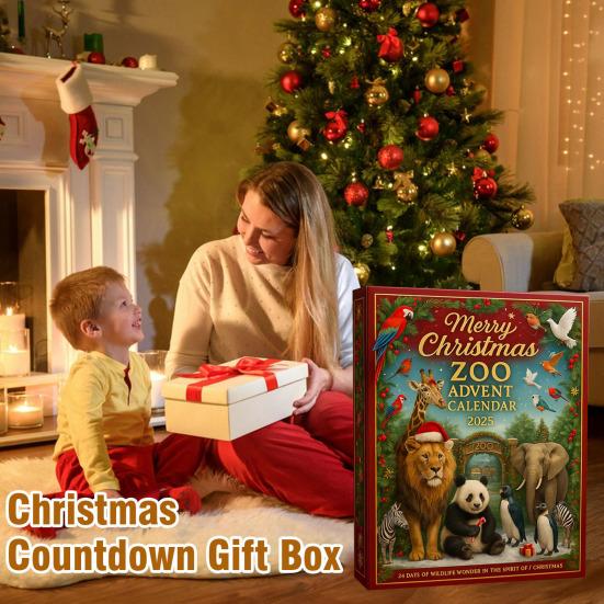 Merry Christmas Zoo Advent Calendar Tiger Panda Bear Shape Statue Animal Patterned Countdown with 24 Surprises Hanging Decoration
