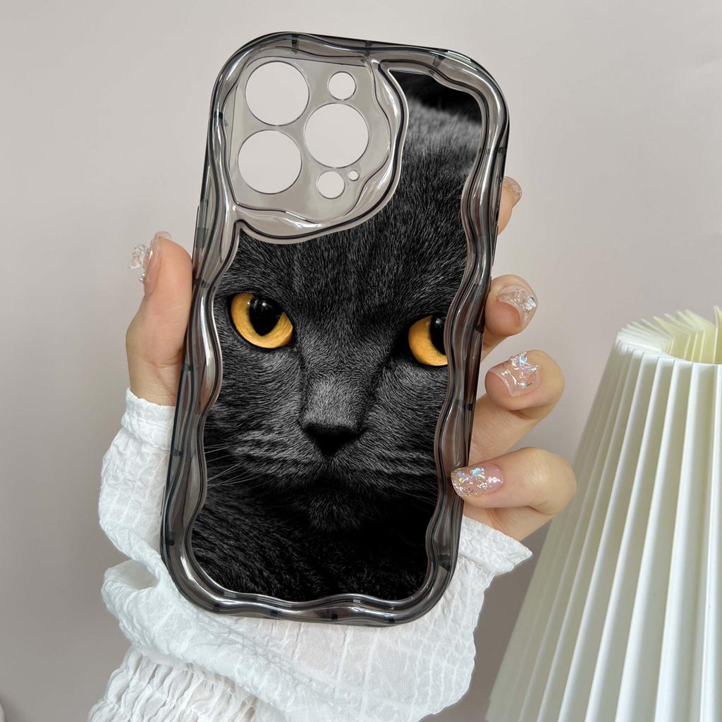 LZ3 Black Cat Green Eyes Clear Soft Wave Phone Cases for iPhone 15 13 Pro Max 12 Mini 14 8 Plus XS Max XR 6 Protection Back Cover