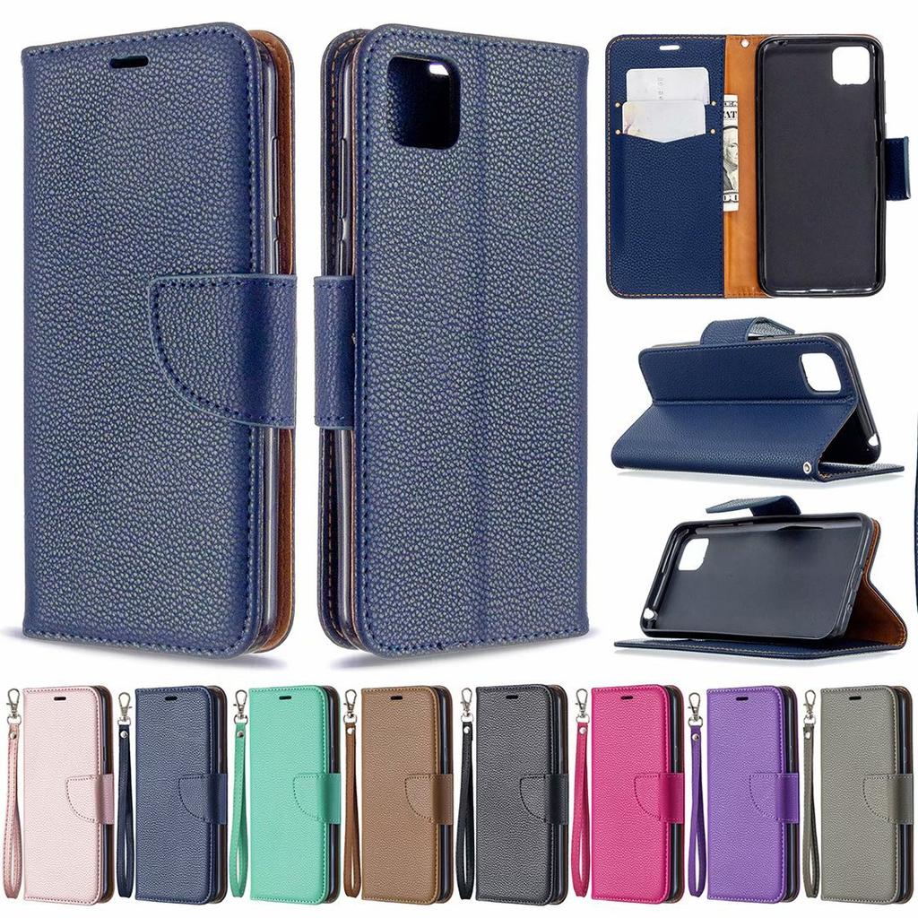 Suitable for Sony L4 mobile phone leather case, Huawei Y6P solid color lychee pattern card wallet protective case Honor 9A