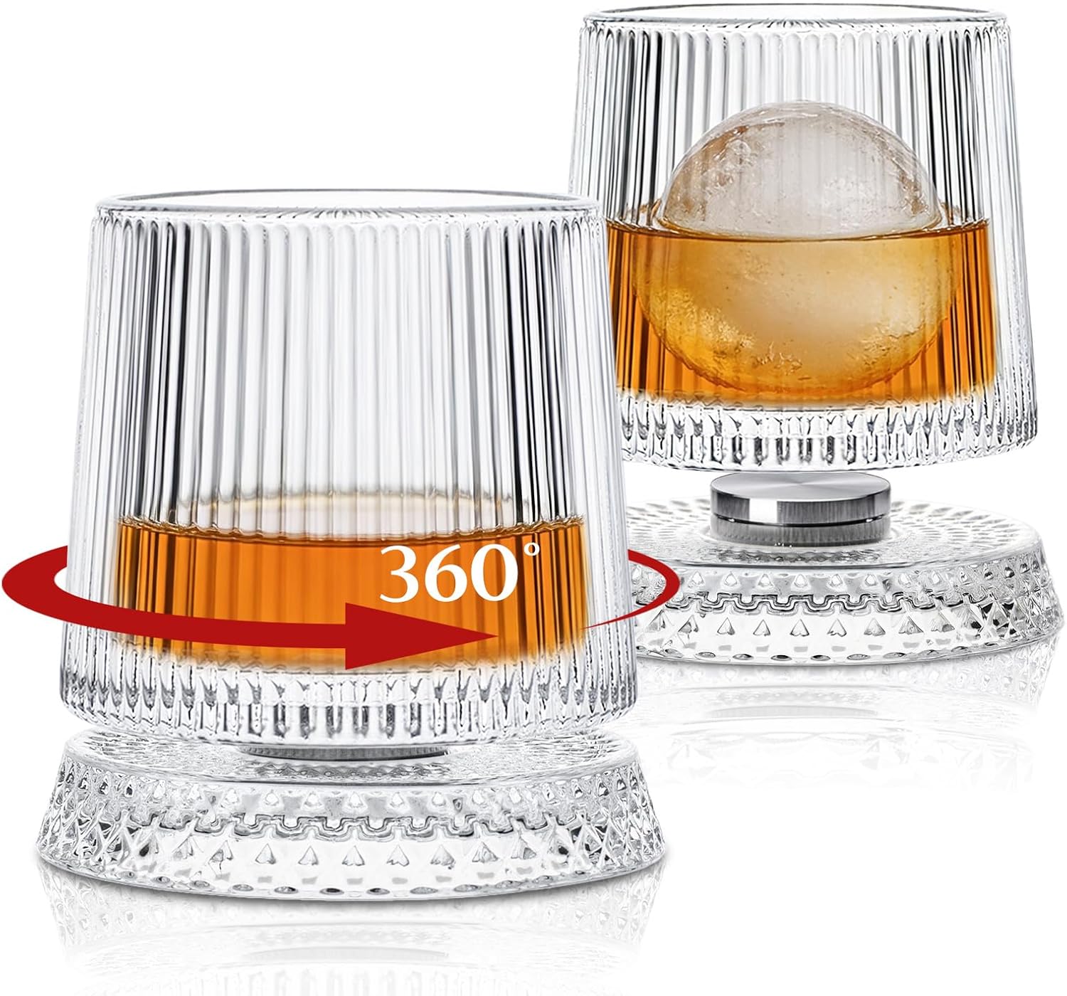 KEMORELA 300ML Spinning Striped Whiskey Glasses 2PCS Clear Glasses for Scotch Multiple Patterns Cocktail Glasses for Bar Party 300ML