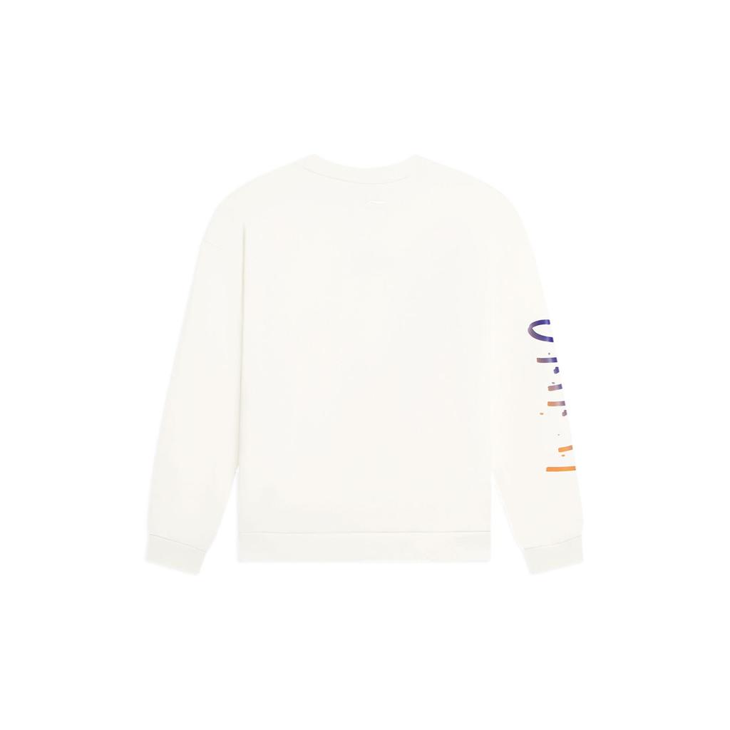Li Ning Sports Lifestyle Series Side Logo Letter Print Warm Fleece Crew Neck Pullover Long Sleeve Sweatshirt Unisex sweatshirt Off-White AWDSF77-2
