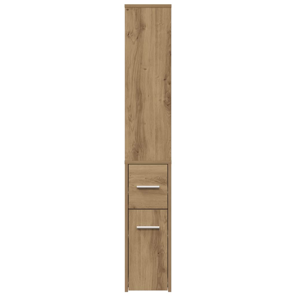 Narrow Bathroom Cabinet with Casters Artisan Oak Finish Particleboard