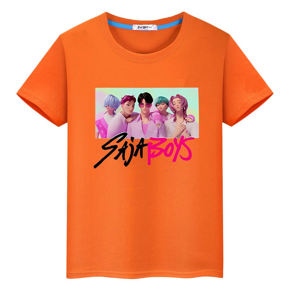 t shirt for kids boy 10year Kawaii Saja Boys Print 100%Cotton Tees anime Short kpop demon hunters Cute Tops girls clothes y2k
