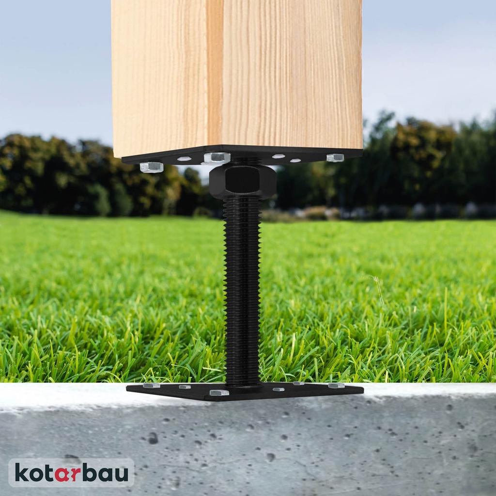 Kotarbau® Post Base Screw-In Anchor Adjustable Steel For Gazebos Shelters Thread M24 Anthracite 110 X 252 Mm Set Of 2