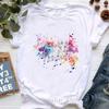 Watercolor Music Note Flowers Print T Shirt Girls Summer Fashion Tshirt Womem Hip Hop Tshirt Femme Harajuku Shirt Streetwear