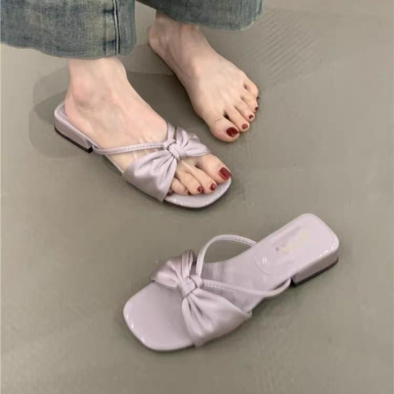 Fashion Bow Chunky Summer Shoes New Sexy High Heels Women Slippers Sandals Designer Flip Flops Open Toe Party Pumps Slides Zapatos Mujer