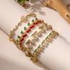 18K Gold Plated Brass Sweet and Cute Splicing Adjustable Cherry Flower Zircon Bracelet for Women's Zircon Birthday Gift 1 Pcs