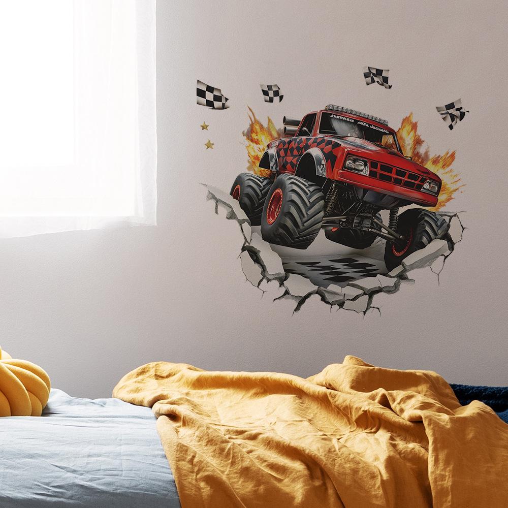 Flaming Off-Road Vehicle Wall Sticker Self-Adhesive Removable for Bedroom Living Room Background Home Decor