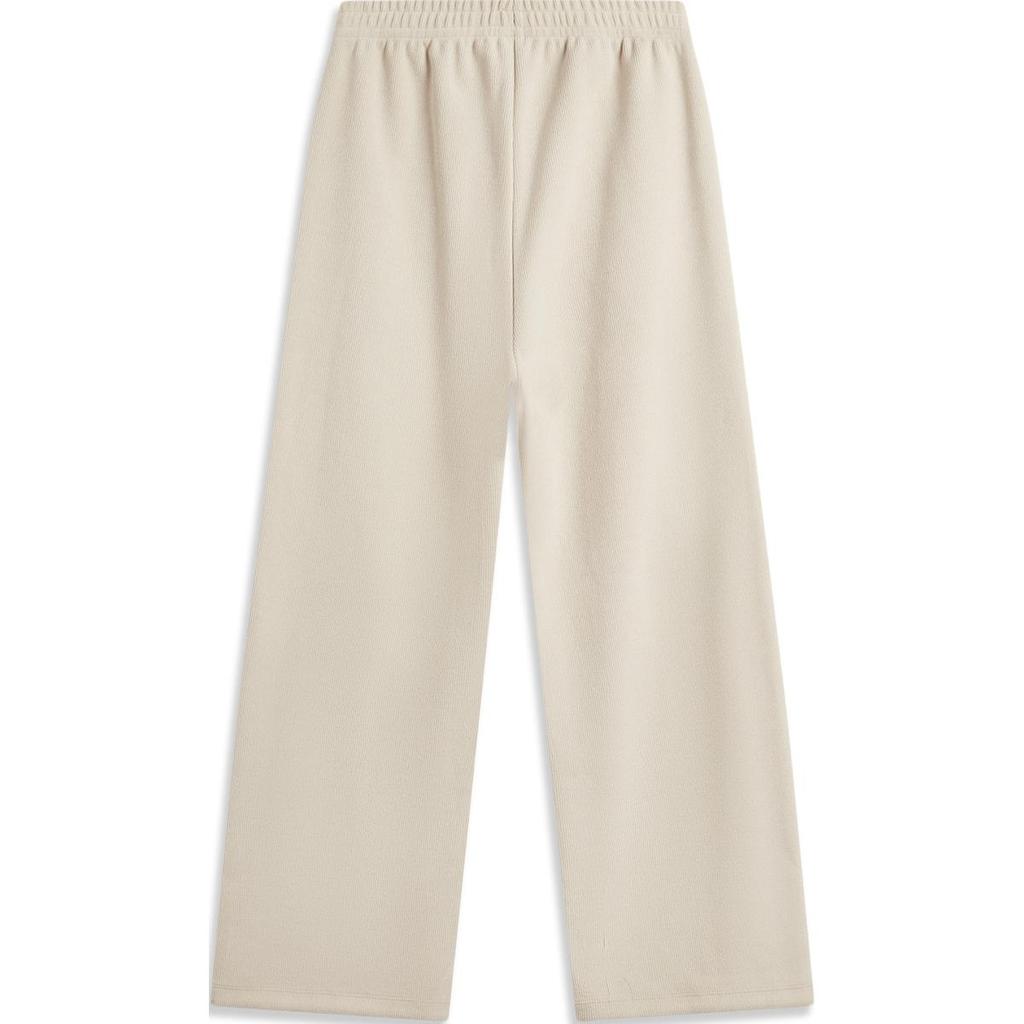 Li-Ning Calças Esportivas Tricotadas Confortáveis Casuais Cor Sólida Simples Soltas Pernas Retas Parte Inferior Feminina Aveia-Cinzento AKLU842-1