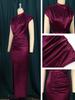 Κομψό Φόρεμα Γυναικείο Μεγάλο Μέγεθος Κόκκινο Μπορντό Μακρύ Αμάνικο Μάξι Φόρεμα Υψηλός Γιακάς Στενή Γραμμή Λαμπερό Πλισέ Βραδινά Ρούχα Πάρτι με Σκίσιμο
