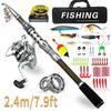 Portable Telescopic Fishing Rod & Reel Set with Soft Bait, Hook, and Line for Long Cast Sea Fishing