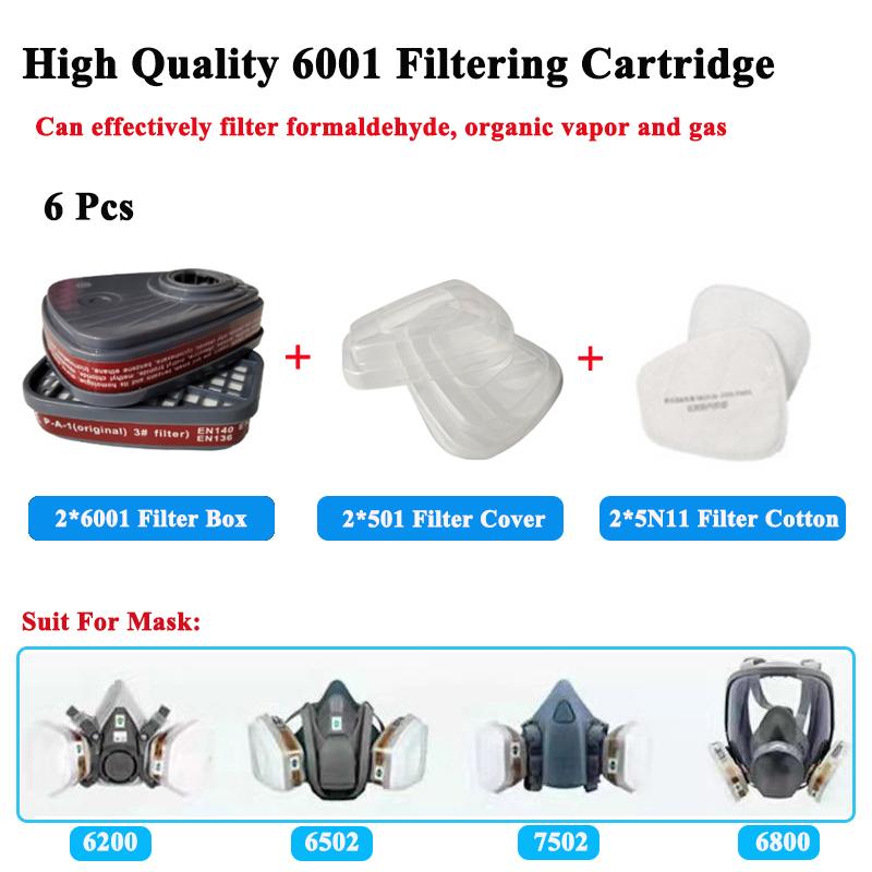 6001 Cartridge Box 5N11 Cotton Filters Set For 3m 6200/6502/7502/6800 Dust Gas Masks Chemical Painting Spraying Respirator