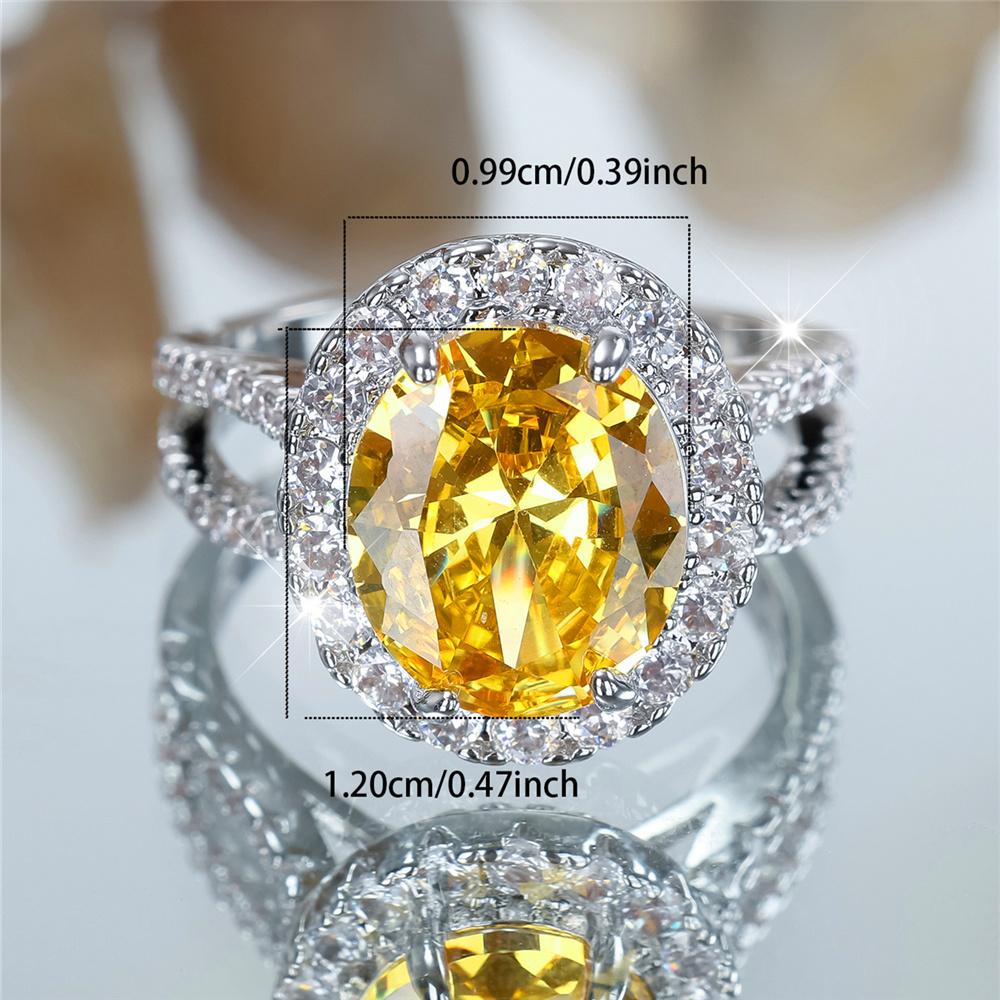 Luxury Female Big Yellow Zircon Stone Oval Engagement Rings For Women CopperColor Wedding Bands Jewelry Party Gifts