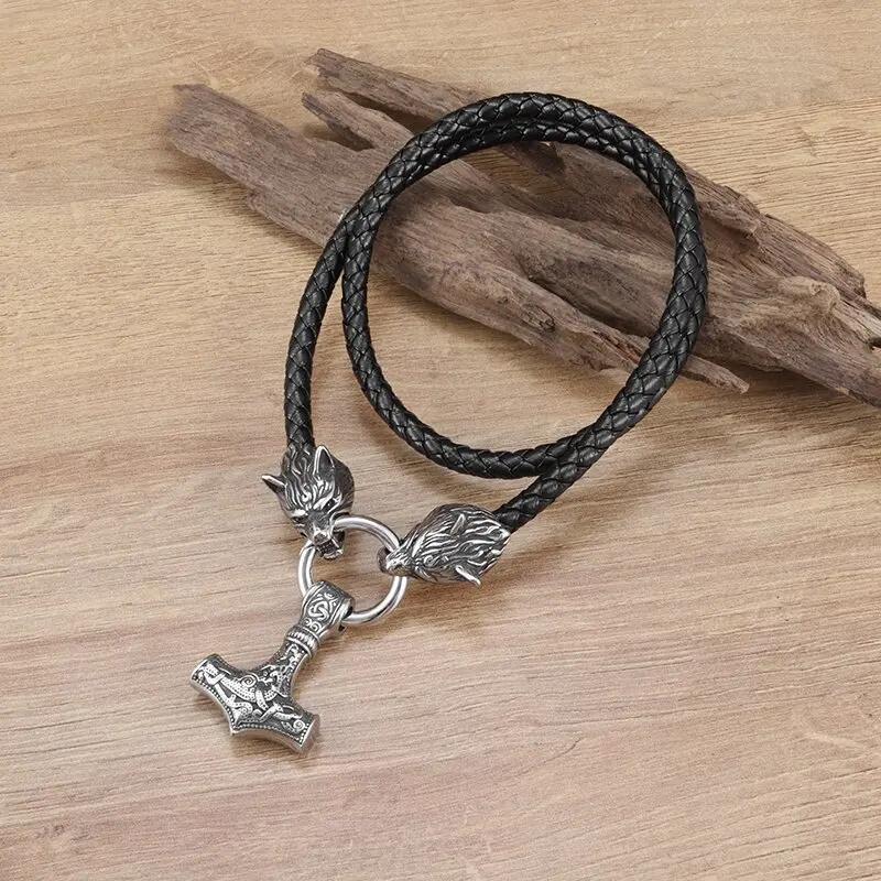 Men's Vintage Nordic Celtic Wolf Head Necklace Stainless Steel Heavy Byzantine Chain  Necklace Jewelry Amulet Gift