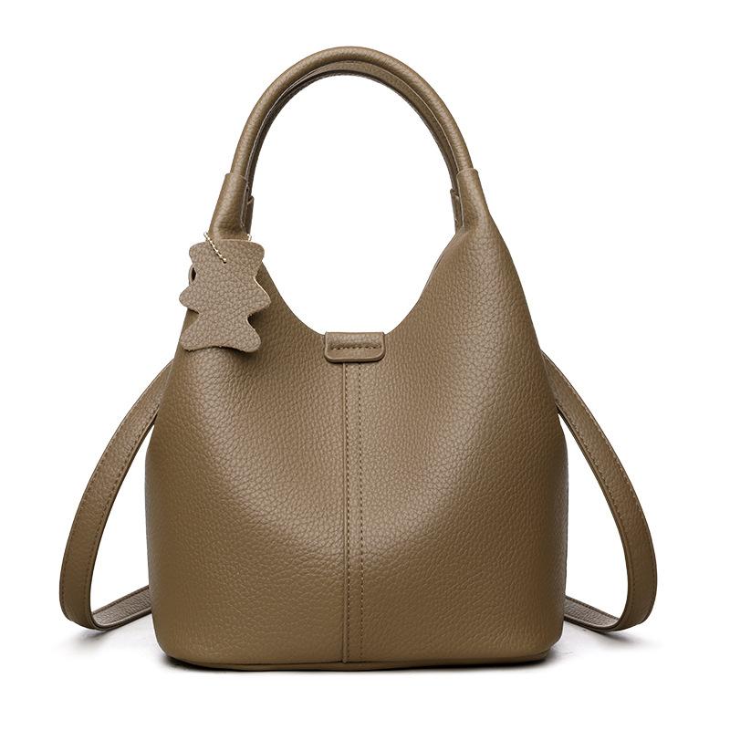 Women's Fashion Lychee Pattern Bucket Bag Soft Leather Foreign Air Straddle Bag