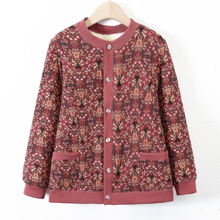 

Хлопковое пальто для женщин среднего и пожилого возраста с бархатной подкладкой, теплая хлопковая куртка с цветочным принтом для мамы на зиму, новый кардиган, базовая хлопковая куртка с мелким цветочным принтом 5XL