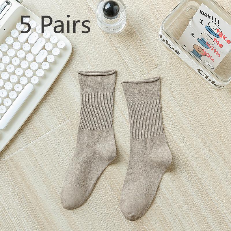 5 Pairs of Medium Length Pure Cotton Socks That Are Versatile for Women In Autumn and Winter