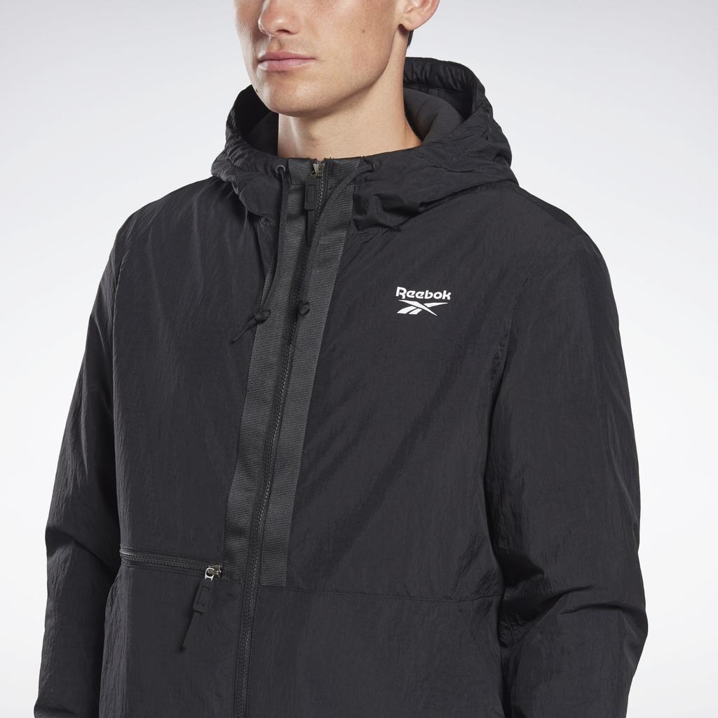 Reebok Outerwear C Fl Solid Color Hooded Casual Jacket Men Outerwear Black FT0650