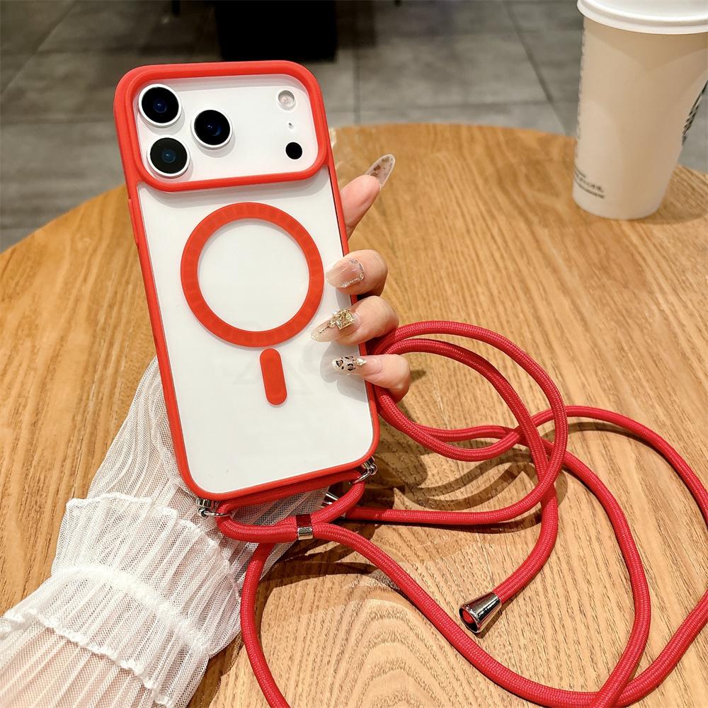 

Crossbody Lanyard For Magsafe Wireless Charge Clear Case For iPhone 17 Air 16 Pro Max 15 Plus 16E 14 13 12 Protective Back Cover iPhone 12