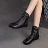 Johnature Genuine Leather Pleated Flat Short Boots Comfortable Soft Sole Retro Women's Shoes