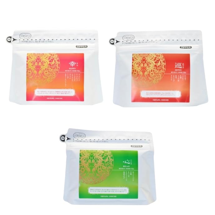 

Three types of Ryukyu herbal tea (Happiness, Circulation, Heart)