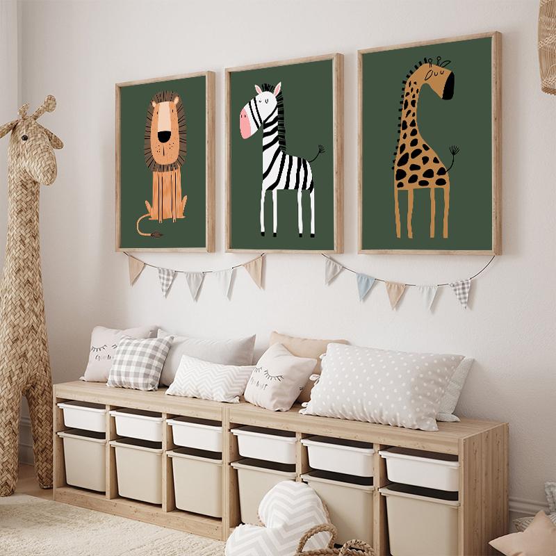 Child Room Safari Animals Lion Giraffe Zebra Poster Nursery Wall Art Canvas Painting Nordic Kids Bedroom Print Picture Decor